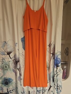 Sleeveless Orange/coral Wide-Leg Jumpsuit